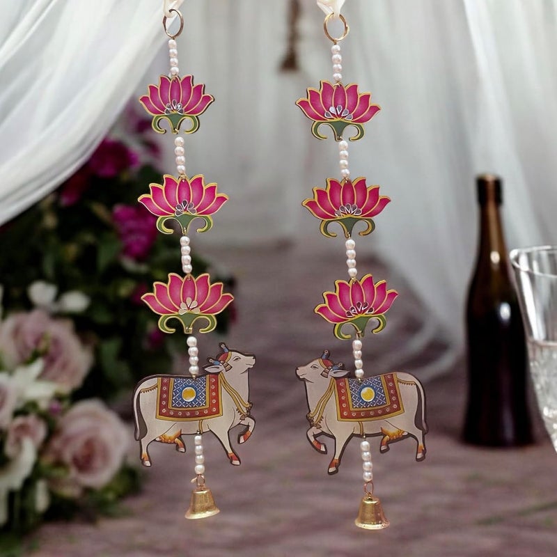 CHARMING TREASURE BY PRAGYA Pichwai HangingPair of 2 for Main Door Entrance Pooja Room Pichwai Cow and Lotus Wall Hanging for Door Entrance Housewarming Diwali Decoration Items  - Image 3