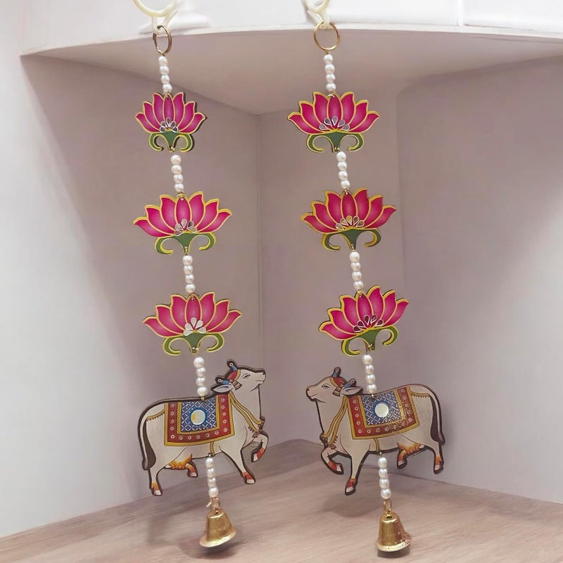 CHARMING TREASURE BY PRAGYA Pichwai HangingPair of 2 for Main Door Entrance Pooja Room Pichwai Cow and Lotus Wall Hanging for Door Entrance Housewarming Diwali Decoration Items  - Image 2
