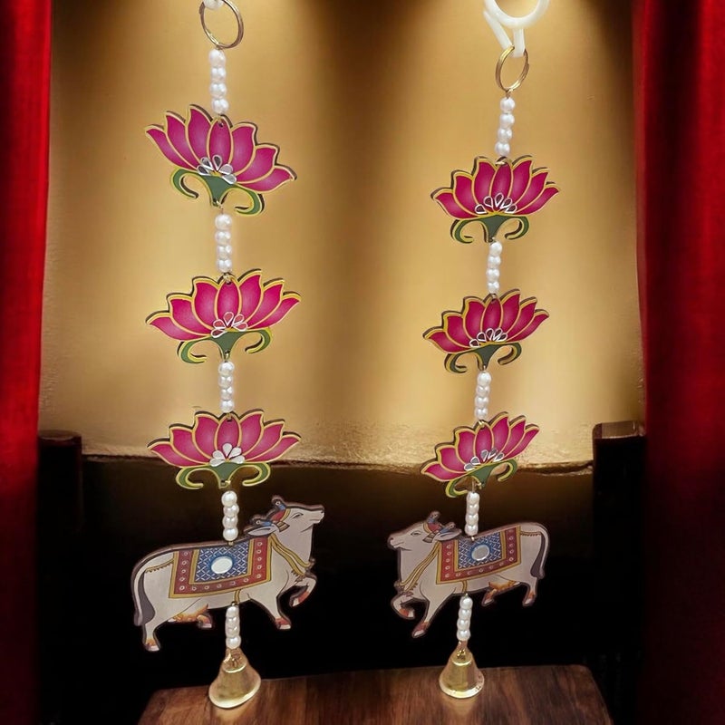 CHARMING TREASURE BY PRAGYA Pichwai HangingPair of 2 for Main Door Entrance Pooja Room Pichwai Cow and Lotus Wall Hanging for Door Entrance Housewarming Diwali Decoration Items  - Image 4