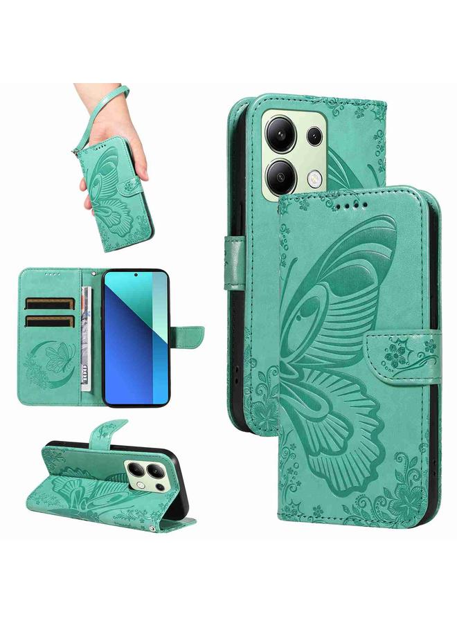 The Bros Case For Xiaomi Redmi Note 13 4G Swallowtail Butterfly Embossed Leather Phone Case