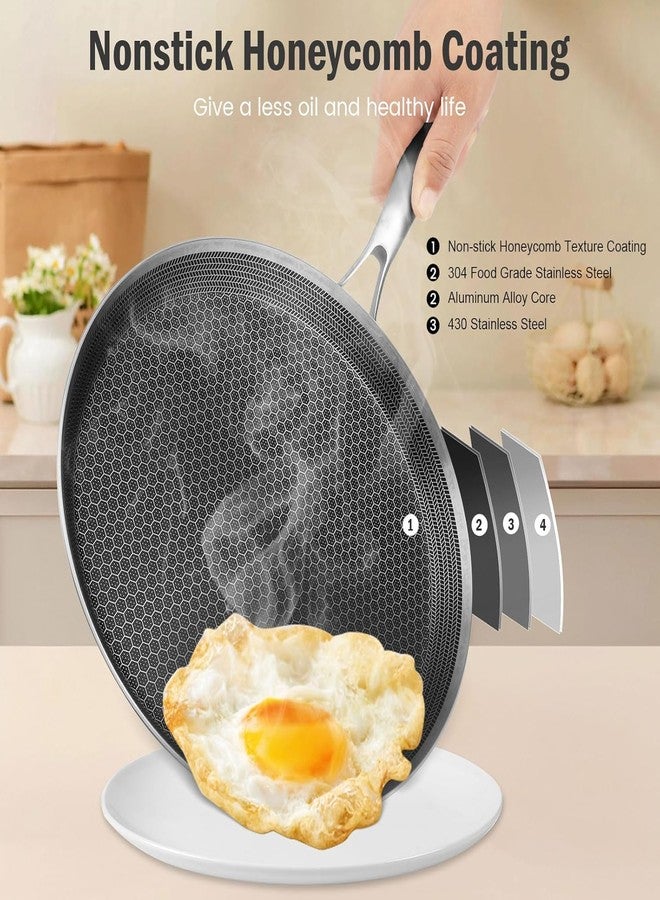 JUGTE Stainless Steel Honeycomb Frying Pan Non-Stick Pan with Stainless Steel Handle Stay Cool Non Toxic Dishwasher and Oven Safe Suitable for All Hob Types (26 CM DOSA) - Image 5