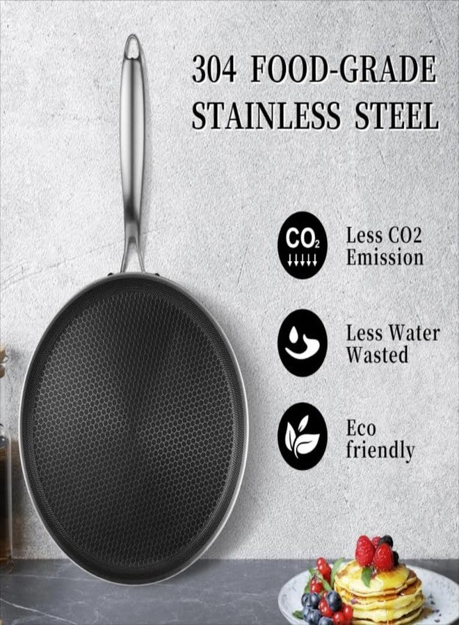 JUGTE Stainless Steel Honeycomb Frying Pan Non-Stick Pan with Stainless Steel Handle Stay Cool Non Toxic Dishwasher and Oven Safe Suitable for All Hob Types (26 CM DOSA) - Image 4