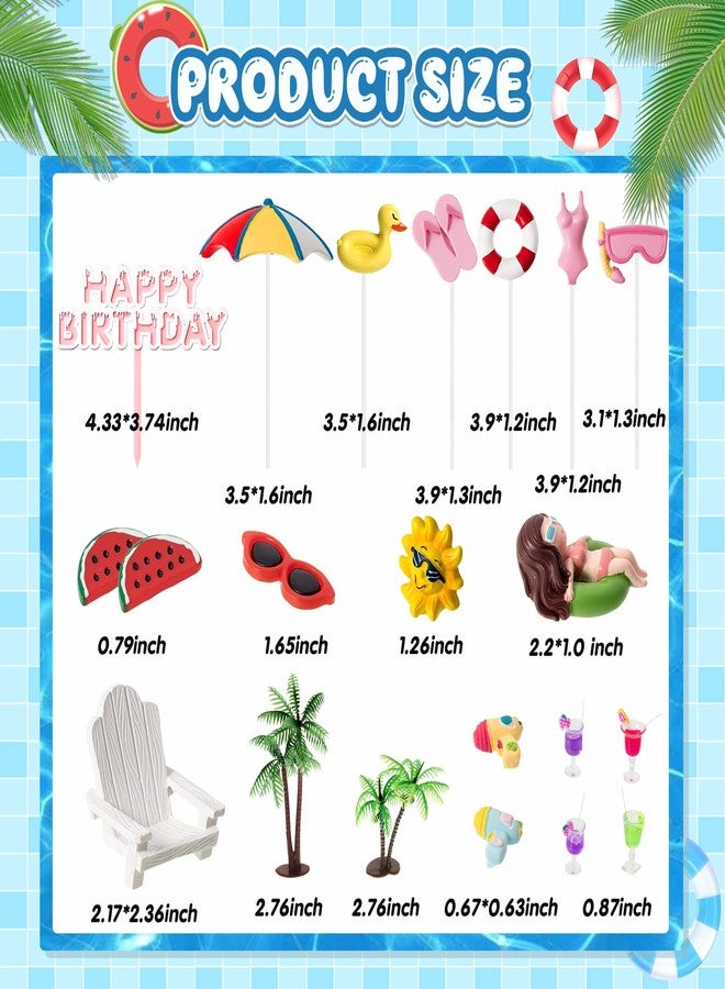 جونكين مجموعة زينة كعكة الشاطئ من جانكين، 21 قطعة، زينة كعكة حمام السباحة الصيفية، زينة عيد ميلاد صيفية، شجرة جوز الهند، كرسي، مظلة، بطيخ، شمس، لوازم حفلات عيد ميلاد حمام السباحة والشاطئ (بنات) - Image 3