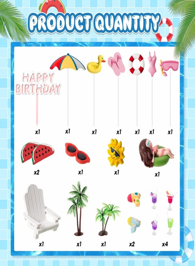 جونكين مجموعة زينة كعكة الشاطئ من جانكين، 21 قطعة، زينة كعكة حمام السباحة الصيفية، زينة عيد ميلاد صيفية، شجرة جوز الهند، كرسي، مظلة، بطيخ، شمس، لوازم حفلات عيد ميلاد حمام السباحة والشاطئ (بنات) - Image 2
