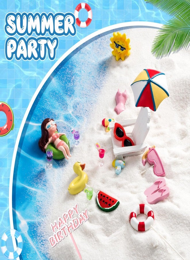 جونكين مجموعة زينة كعكة الشاطئ من جانكين، 21 قطعة، زينة كعكة حمام السباحة الصيفية، زينة عيد ميلاد صيفية، شجرة جوز الهند، كرسي، مظلة، بطيخ، شمس، لوازم حفلات عيد ميلاد حمام السباحة والشاطئ (بنات) - Image 5