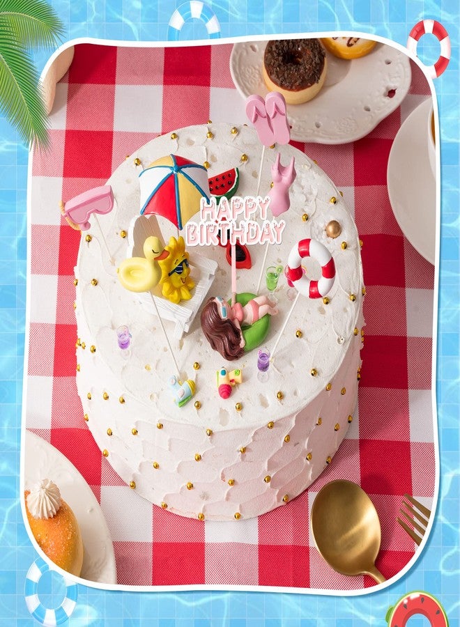 جونكين مجموعة زينة كعكة الشاطئ من جانكين، 21 قطعة، زينة كعكة حمام السباحة الصيفية، زينة عيد ميلاد صيفية، شجرة جوز الهند، كرسي، مظلة، بطيخ، شمس، لوازم حفلات عيد ميلاد حمام السباحة والشاطئ (بنات) - Image 4