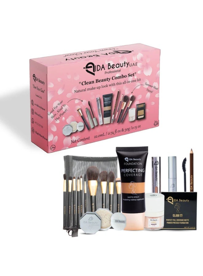 IDA Beauty IDA Clean Beauty Combo Set – All-in-One Makeup Kit for Women with Foundation, Brushes, Lipstick, Eyeliner & More – Natural Look – Full Face Makeup Gift Box - Image 1