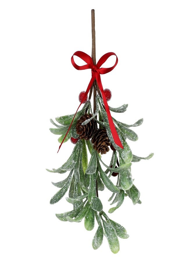 Melostu LIBOOI Artificial Frosted Mistletoe, 20cm Long Fake Sprigs Bunches Stems with Red Berries, Christmas Mistletoe Pick for Wreaths & Garlands, Christmas Tree, Home, Office Decor, 1Pcs - Image 1