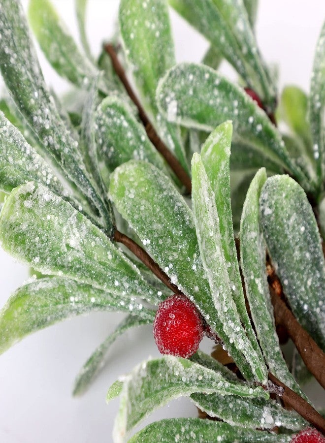 Melostu LIBOOI Artificial Frosted Mistletoe, 20cm Long Fake Sprigs Bunches Stems with Red Berries, Christmas Mistletoe Pick for Wreaths & Garlands, Christmas Tree, Home, Office Decor, 1Pcs - Image 2