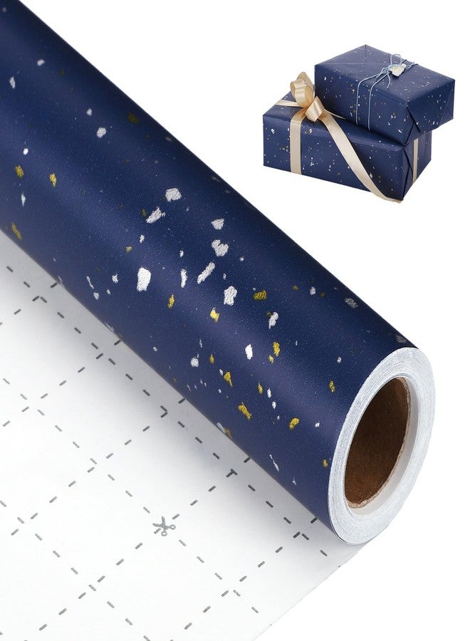woric Navy Blue Wrapping Paper Roll 17Inch x 26.2 Feet Navy Blue Gift Wrapping Paper with Gold Foil Flake for Mother's Day, Birthday, Wedding, Baby Shower, Holiday Party Decor - Image 1
