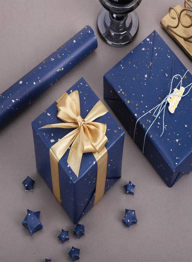 woric Navy Blue Wrapping Paper Roll 17Inch x 26.2 Feet Navy Blue Gift Wrapping Paper with Gold Foil Flake for Mother's Day, Birthday, Wedding, Baby Shower, Holiday Party Decor - Image 4