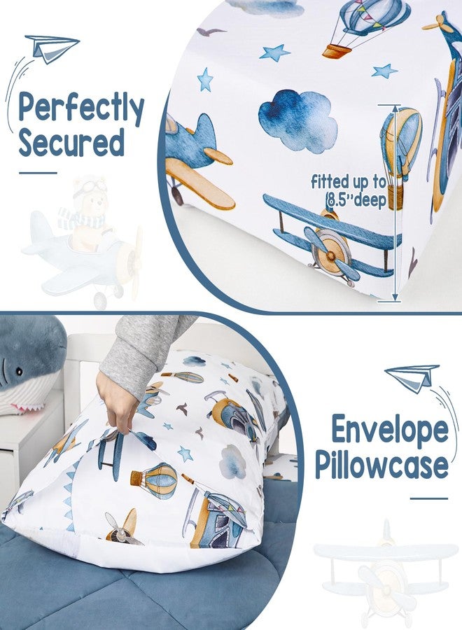 WINGHENLEE Toddler Bedding Set, Airplane Bear 4 Pieces Toddler Comforter Sets for Boys Kids, Ultra Soft Toddler Bed Sets Bed-in-a Bag, Includes Comforter, Fitted Sheet, Flat Sheet and Pillowcase, Blue - Image 3