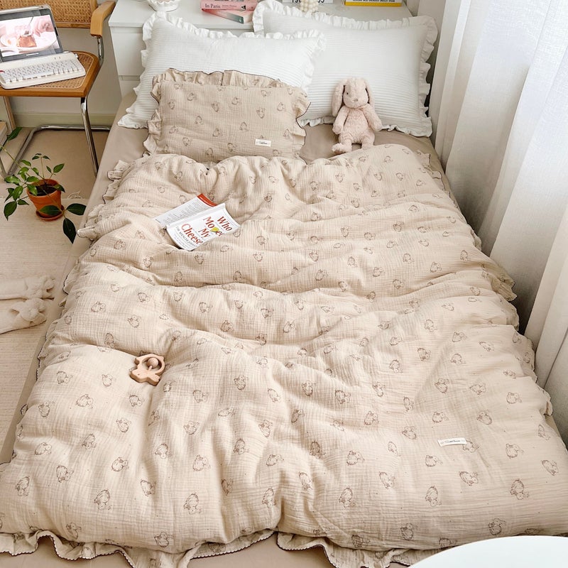 AOJIM Muslin Cotton Kids Duvet Cover with Ruffled Edges for Boys Girls, 1 Piece Soft Pure Cotton Comforter Cover Twin Size 68X86'', Rabbit Kids Bedding Duvet Cover for Room Decor, No Quilt/Pillow - Image 1