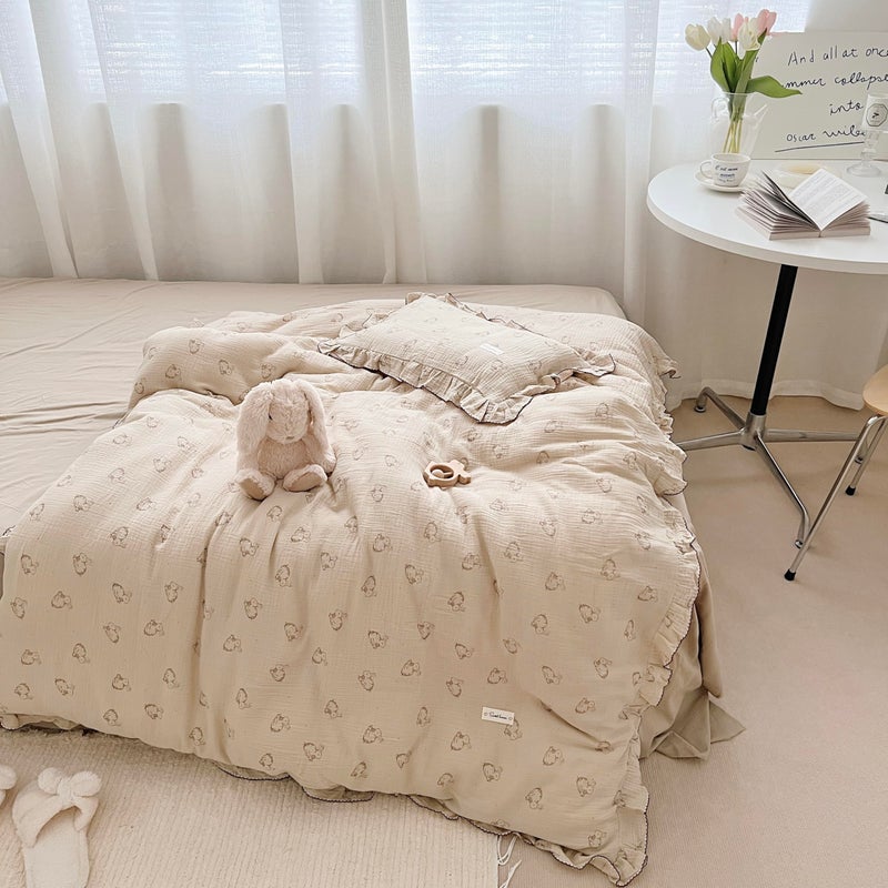 AOJIM Muslin Cotton Kids Duvet Cover with Ruffled Edges for Boys Girls, 1 Piece Soft Pure Cotton Comforter Cover Twin Size 68X86'', Rabbit Kids Bedding Duvet Cover for Room Decor, No Quilt/Pillow - Image 3