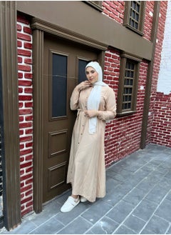 Turn Down Collar Simple Buttoned Beige Dress