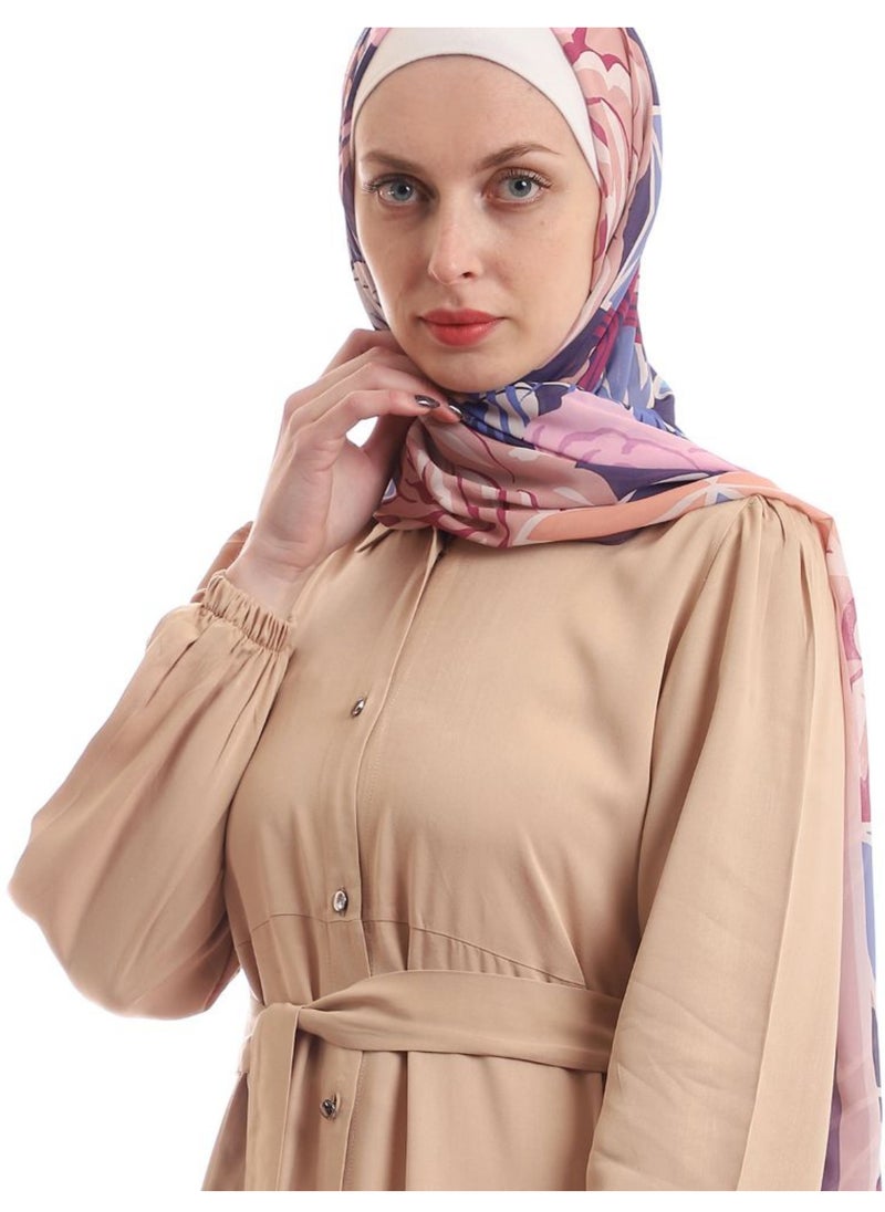 Puritopia - Turn Down Collar Simple Buttoned Beige Dress - Image 1