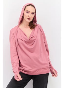 Women Long Sleeves Plain Hoodie, Pink