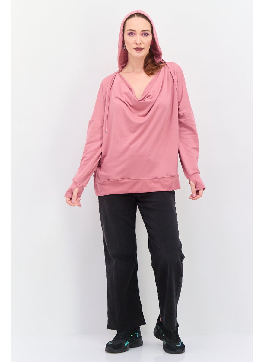 Jones New York - Women Long Sleeves Plain Hoodie, Pink - Image 1