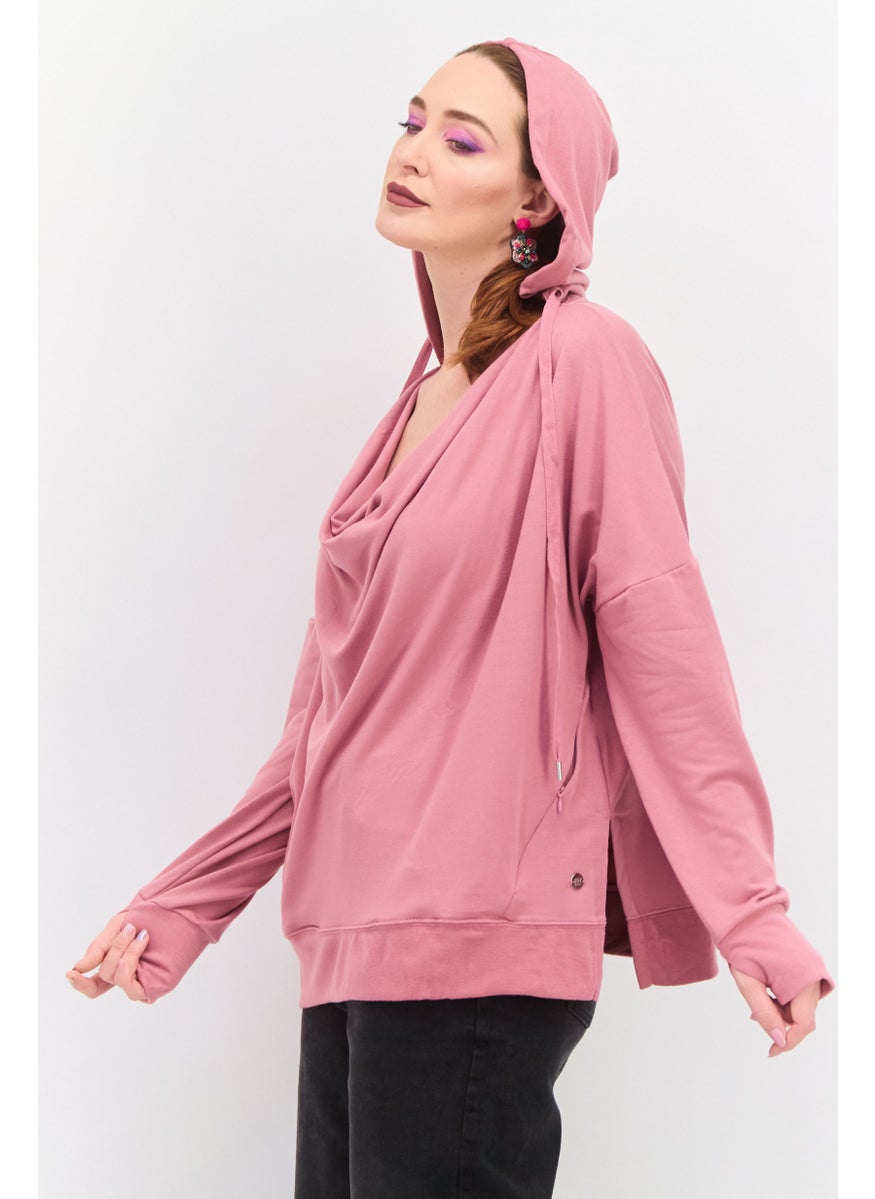 Jones New York - Women Long Sleeves Plain Hoodie, Pink - Image 1