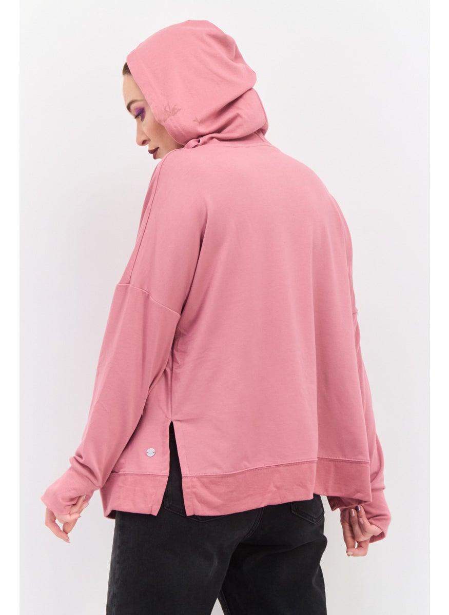 Jones New York - Women Long Sleeves Plain Hoodie, Pink - Image 1