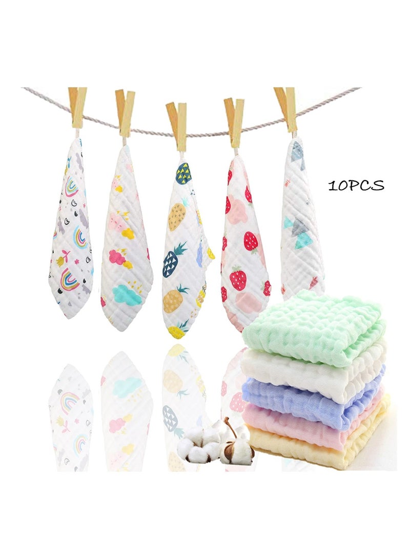 SYOSI Baby Muslin Washcloths 10 Pack Natural Cotton Wipes, Soft Organic Wash Cloth Newborn Face Towel and Washcloth 30 * 30  - Image 1