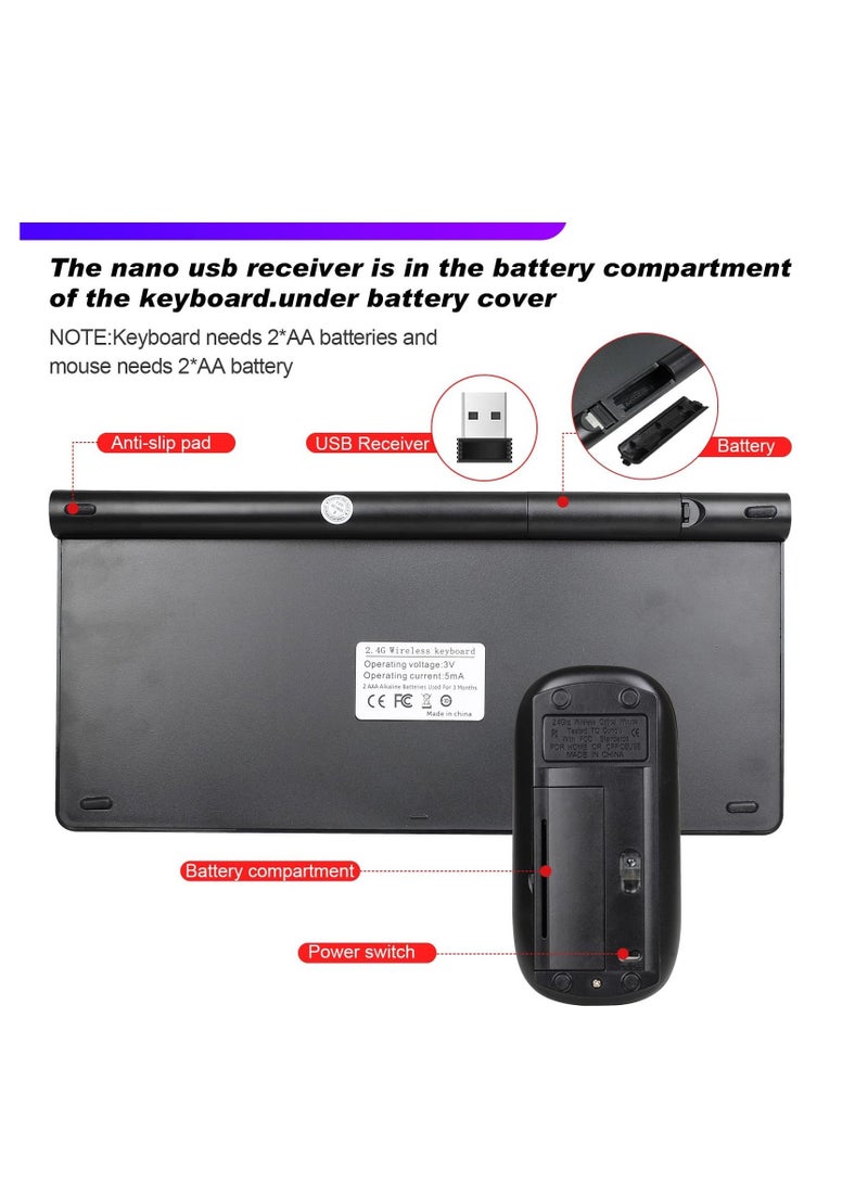 Y&D 2.4Ghz Wireless Keyboard Mouse Combo Ultra Thin Portable with USB Receiver Compatible Computer Laptop Desktop PC Mac And For Windows XP Vist7 8 10 OSAndroid Black - Image 3