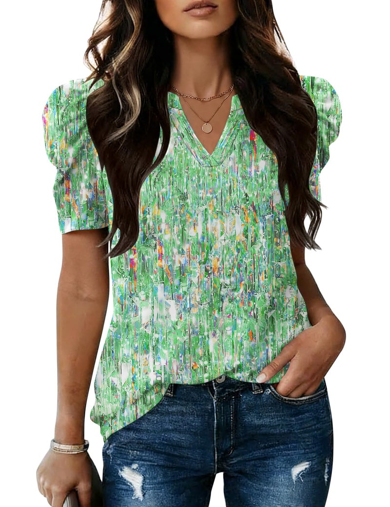 LOMON Plus Size Womens Tops Dressy Blouses for Women Puff Short Sleeve Spring Tops for Women Plus Size Summer Blouses 2026 2XL - Image 1