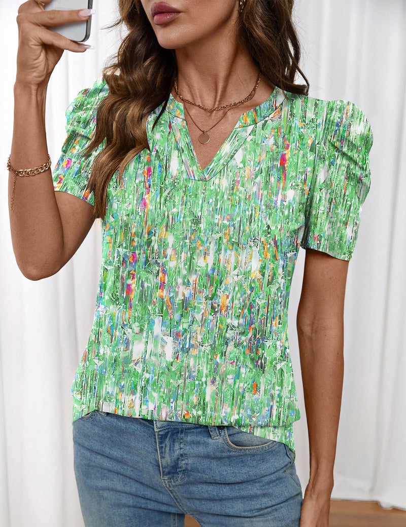 LOMON Plus Size Womens Tops Dressy Blouses for Women Puff Short Sleeve Spring Tops for Women Plus Size Summer Blouses 2026 2XL - Image 3