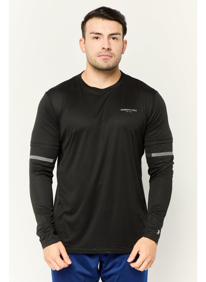Kenneth Cole Men Crew Neck Long Sleeve Brand Logo T Shirt, Black  - Image 1