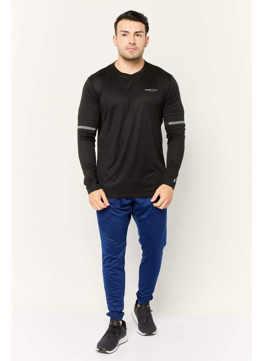 Kenneth Cole Men Crew Neck Long Sleeve Brand Logo T Shirt, Black  - Image 2