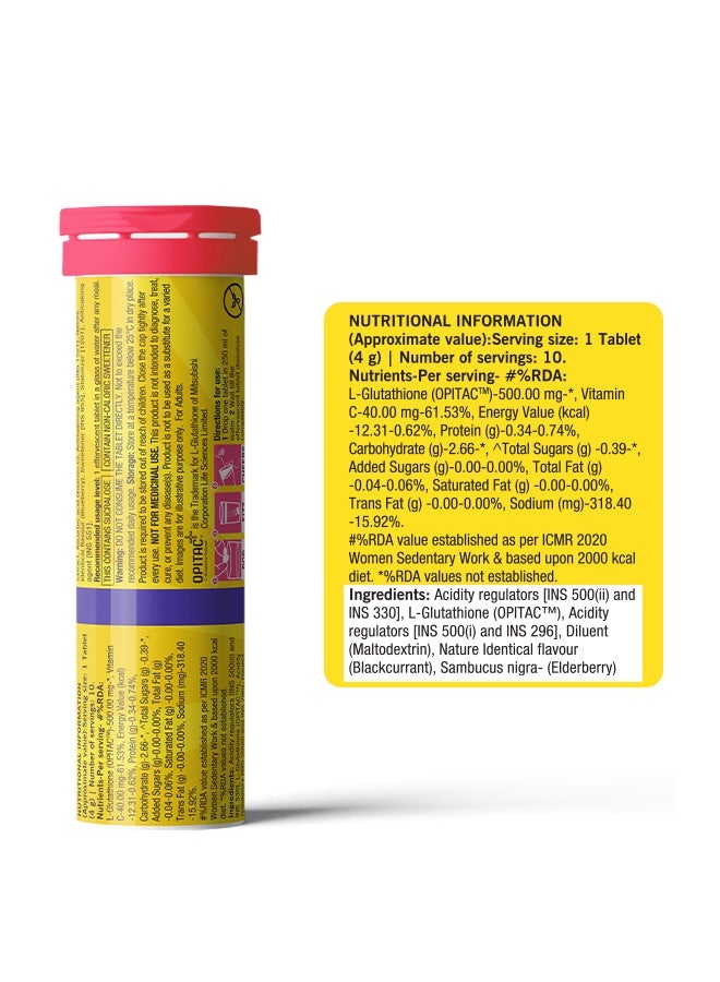 CHICNUTRIX تألق - جلوتاثيون ياباني وفيتامين C لإشراقة البشرة وتوحيد اللون - 10 أقراص فوارة، بنكهة الكشمش الأسود والليمون - Image 2