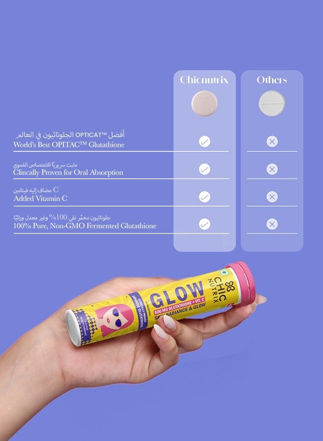 CHICNUTRIX Glow - Japanese Glutathione & Vit. C for skin radiance & even  tone - 10 Effervescent Tablets, Blackcurrant & Lemon Flavour | Best Price  KSA
