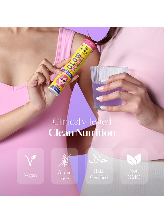 CHICNUTRIX Glow - Japanese Glutathione & Vit. C for skin radiance & even tone - 10 Effervescent Tablets, Blackcurrant & Lemon Flavour - Image 4