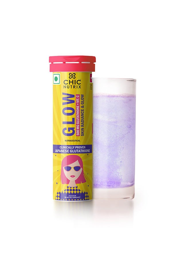 CHICNUTRIX Glow - Japanese Glutathione & Vit. C for skin radiance & even tone - 10 Effervescent Tablets, Blackcurrant & Lemon Flavour - Image 1