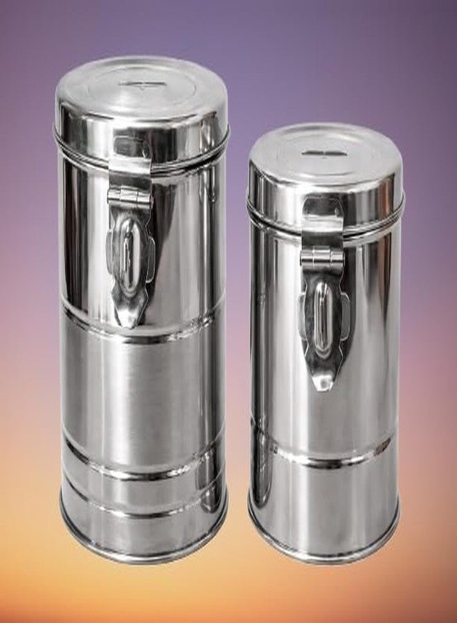 EvoFlex Coin Box/Piggy Bank/Gullak/Donation/Suggestion Box/Antique Coin Bank Box Money Organiser/Coin Money Bank Stainless Steel Body, Silver Finish, Set of 2, Ideal for Kids, Office, Donations and Gifts - Image 1