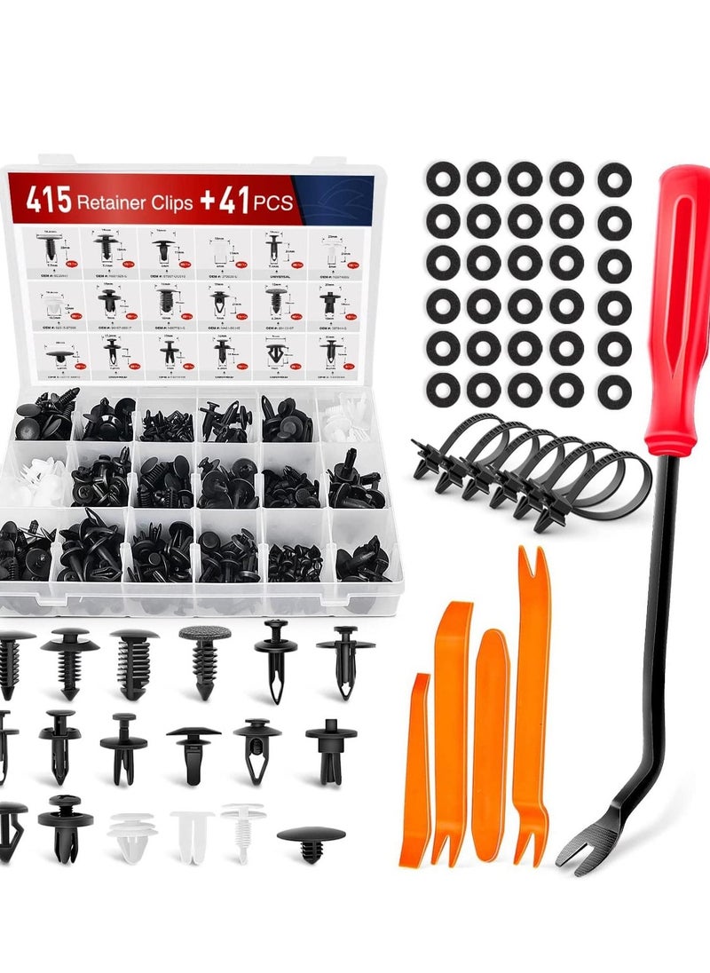 erorex - Automotive Clips Plastic Clip Removal Tool 415Pcs Car Retainer Clips & Fastener Remover 18 Most Popular Sizes Auto Push Pin Rivets Set Door Trim Panel Clips for GM Ford Toyota Honda Chrysler - Image 1