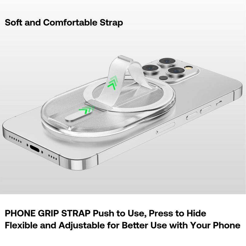 AUROX Magnetic Finger Phone Grip for MagSafe Stand, Phone Grip Strap Holder as Kickstand, Magnetic Phone Grip Holder, for iPhone 17 16 15 14 13 12 Series, Clear - Image 3