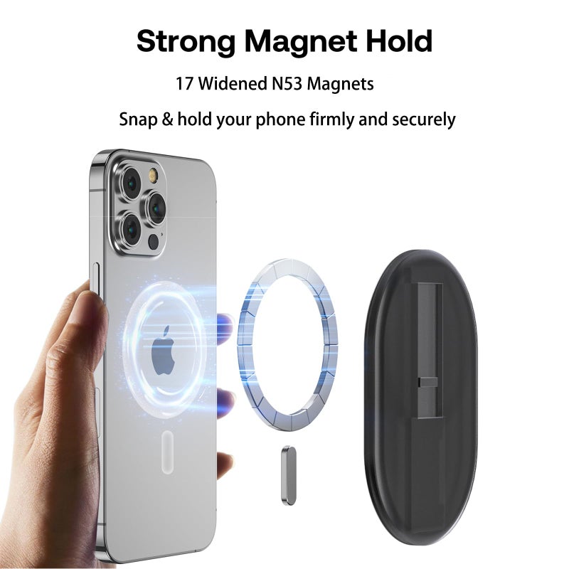 AUROX Magnetic Finger Phone Grip for MagSafe Stand, Phone Grip Strap Holder as Kickstand, Magnetic Phone Grip Holder, for iPhone 17 16 15 14 13 12 Series, Clear - Image 2