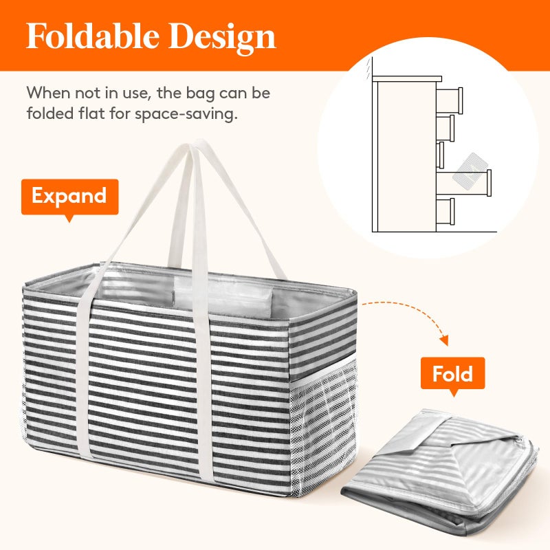 Lifewit Extra Large Tote Bag, Reusable Grocery Bags with Metal Wire Frame and Handles, Standing Utility Foldable Shopping Bags for Storage, Picnics, Beach, Laundry, Car, 46L, 1 Pack, Black - Image 4