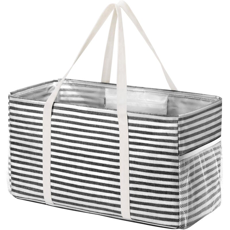 Lifewit Extra Large Tote Bag, Reusable Grocery Bags with Metal Wire Frame and Handles, Standing Utility Foldable Shopping Bags for Storage, Picnics, Beach, Laundry, Car, 46L, 1 Pack, Black - Image 1
