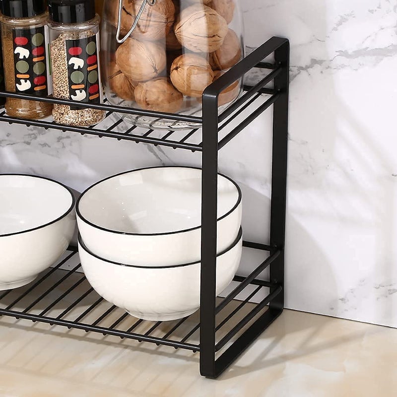 SHIOK DECOR SHIOK DECOR 2 Tiers Spice Rack Cabinet CounterTop Storage Shelf Organizer Metal Mesh Freestanding Rack Holder Spice Jars Bottle For Kitchen Cabinet Bathroom Pantry Office Black - Image 5