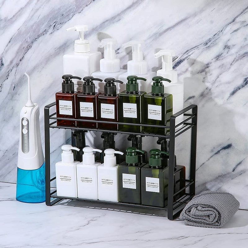 SHIOK DECOR SHIOK DECOR 2 Tiers Spice Rack Cabinet CounterTop Storage Shelf Organizer Metal Mesh Freestanding Rack Holder Spice Jars Bottle For Kitchen Cabinet Bathroom Pantry Office Black - Image 2