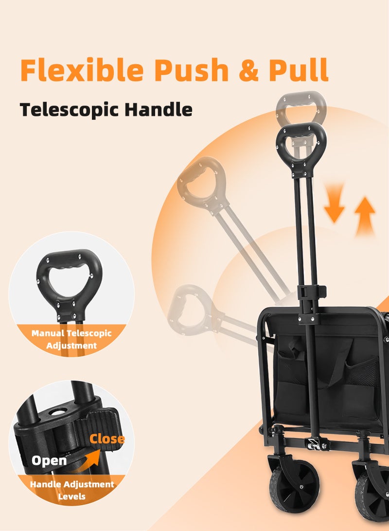 يو إل اتش واي سي عربة تخييم قابلة للطي - سعة 175 كجم، قماش قابل للإزالة لسهولة التخزين - نقل محمول للشاطئ والحديقة والنزهات والمناسبات الخارجية (أسود) - Image 4