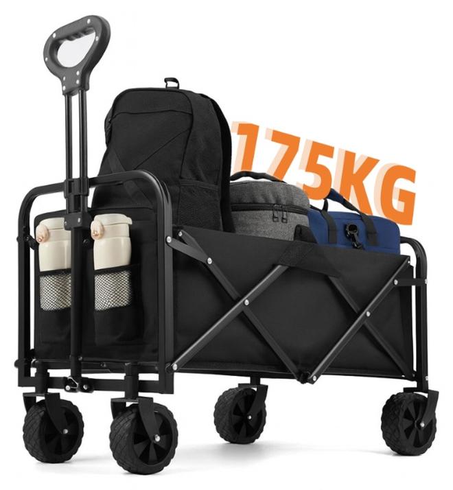 ULHYC Foldable Wagon Cart Camping Trailer - 175kg Capacity, Removable Fabric for Easy Storage - Portable Transport for Beach, Garden, Picnic & Outdoor Events (Black) - Image 1