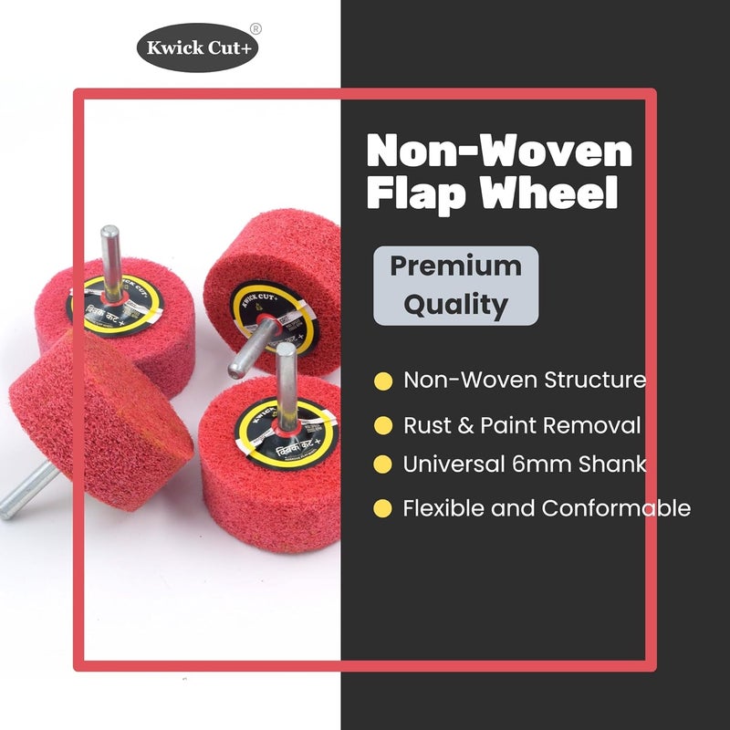 KWICK CUT + + Non-Woven Unitised Abrasive Matt Mop Wheel 40x25mm for Drill with 6mm Shank – Red Surface Conditioning Polishing Buffing Wheel for Metal, Wood, Rust Removal – for Rotary Tools - Image 4