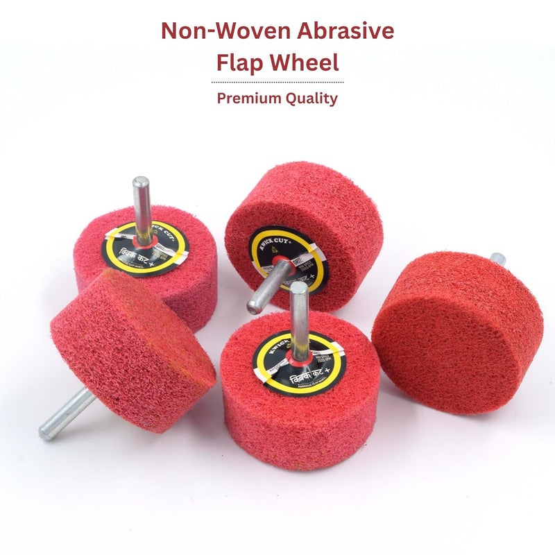 KWICK CUT + + Non-Woven Unitised Abrasive Matt Mop Wheel 40x25mm for Drill with 6mm Shank – Red Surface Conditioning Polishing Buffing Wheel for Metal, Wood, Rust Removal – for Rotary Tools - Image 3
