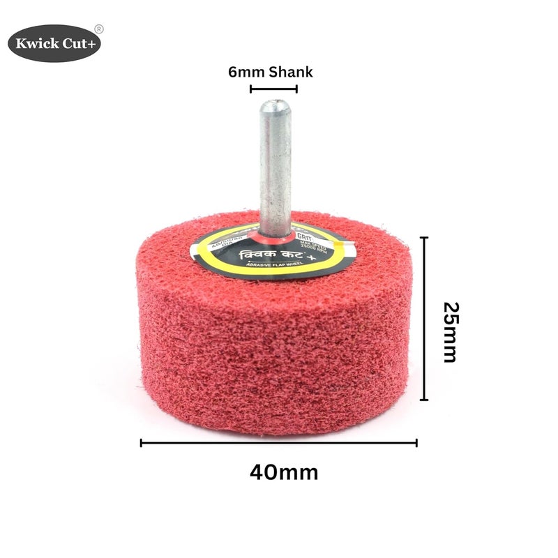 KWICK CUT + + Non-Woven Unitised Abrasive Matt Mop Wheel 40x25mm for Drill with 6mm Shank – Red Surface Conditioning Polishing Buffing Wheel for Metal, Wood, Rust Removal – for Rotary Tools - Image 2