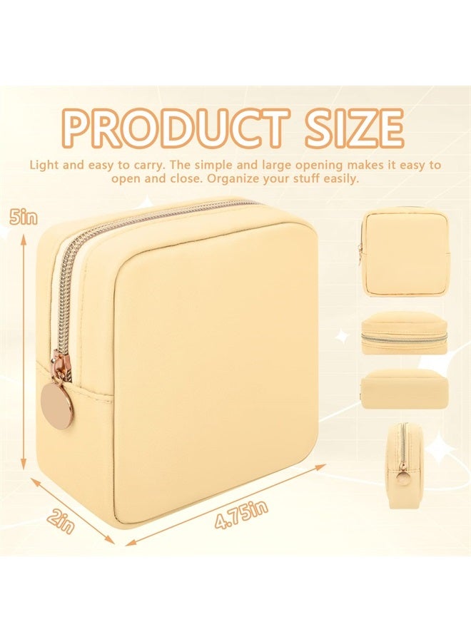 Iqimott حقيبة مكياج صغيرة من النايلون، حقيبة مستحضرات تجميل صغيرة أنيقة، حقيبة مكياج مضغوطة، حقيبة أدوات تواليت، محفظة مقاومة للماء بسحاب، حقيبة عملات معدنية للسفر، حقيبة تخزين فوط صحية للنساء والفتيات والمراهقات (بيج) - Image 2