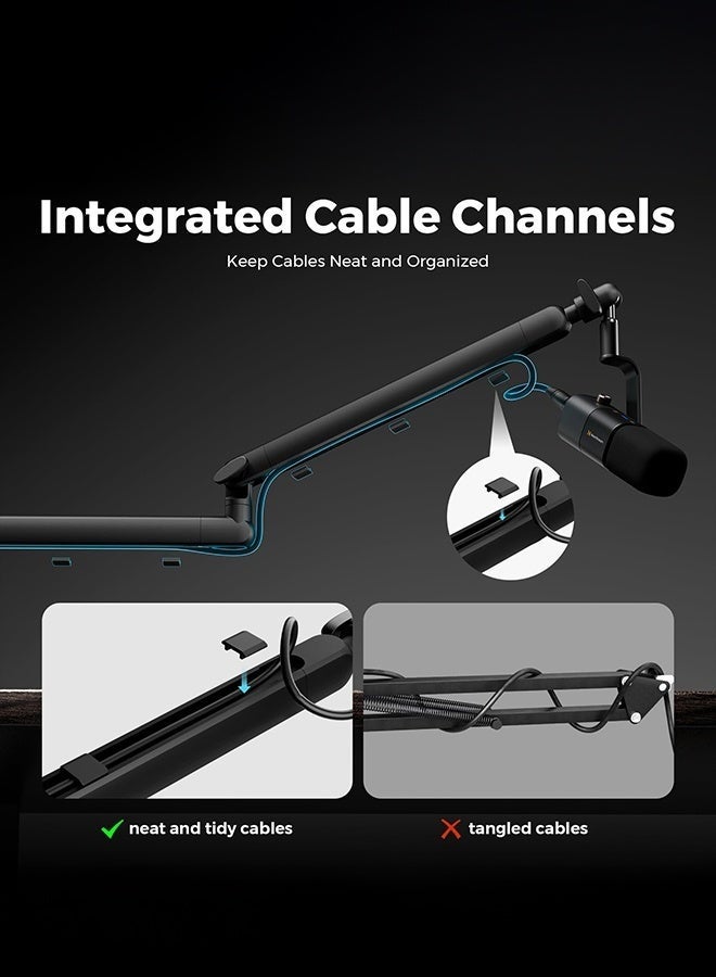 WALALLA Microphone Stand with 3/8" and 5/8" Adapters, Adjustable Microphone Boom Arm with Cable Management, Adjustable with 10cm Riser Solid , Mic Arm Desk Mount for Podcasting/Streaming/Gaming/Home Office - Image 4