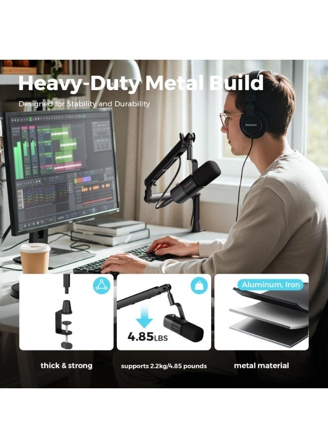 WALALLA Microphone Stand with 3/8" and 5/8" Adapters, Adjustable Microphone Boom Arm with Cable Management, Adjustable with 10cm Riser Solid , Mic Arm Desk Mount for Podcasting/Streaming/Gaming/Home Office - Image 5